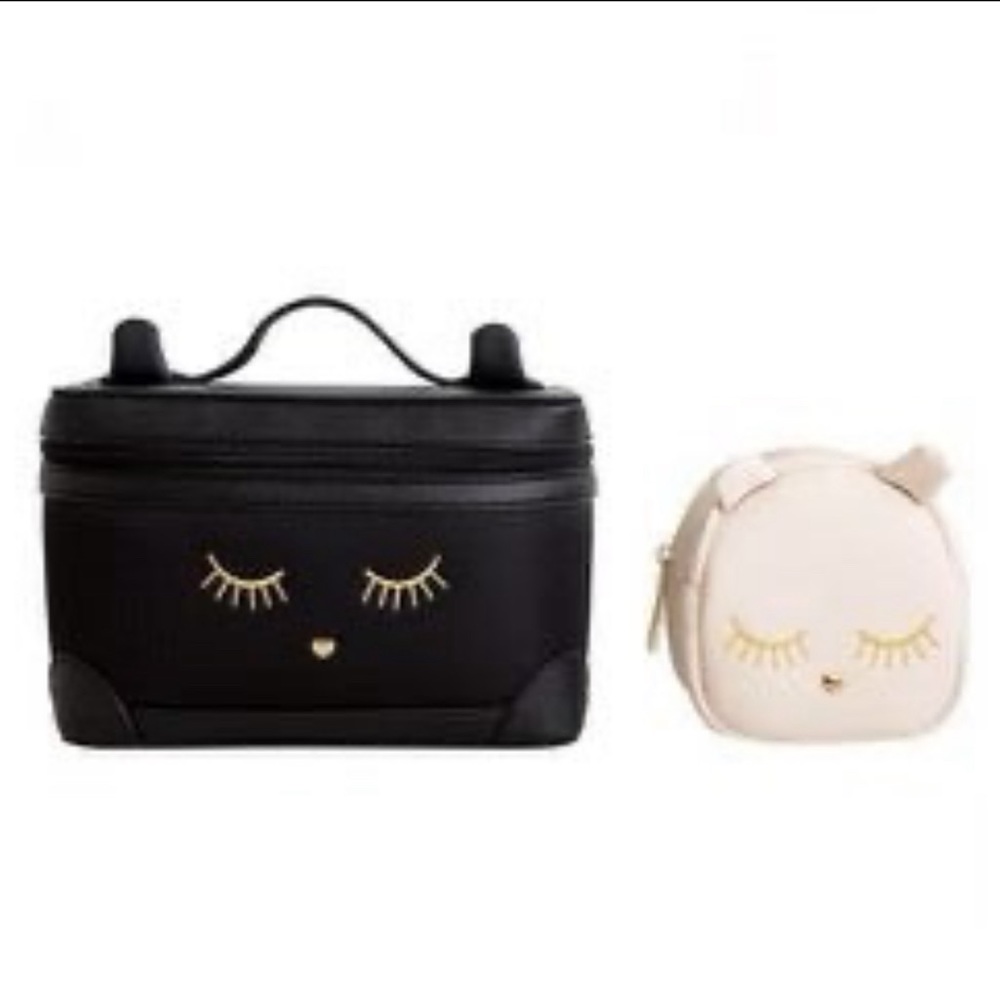 New Vegan Leather Cat Makeup Bag Duo